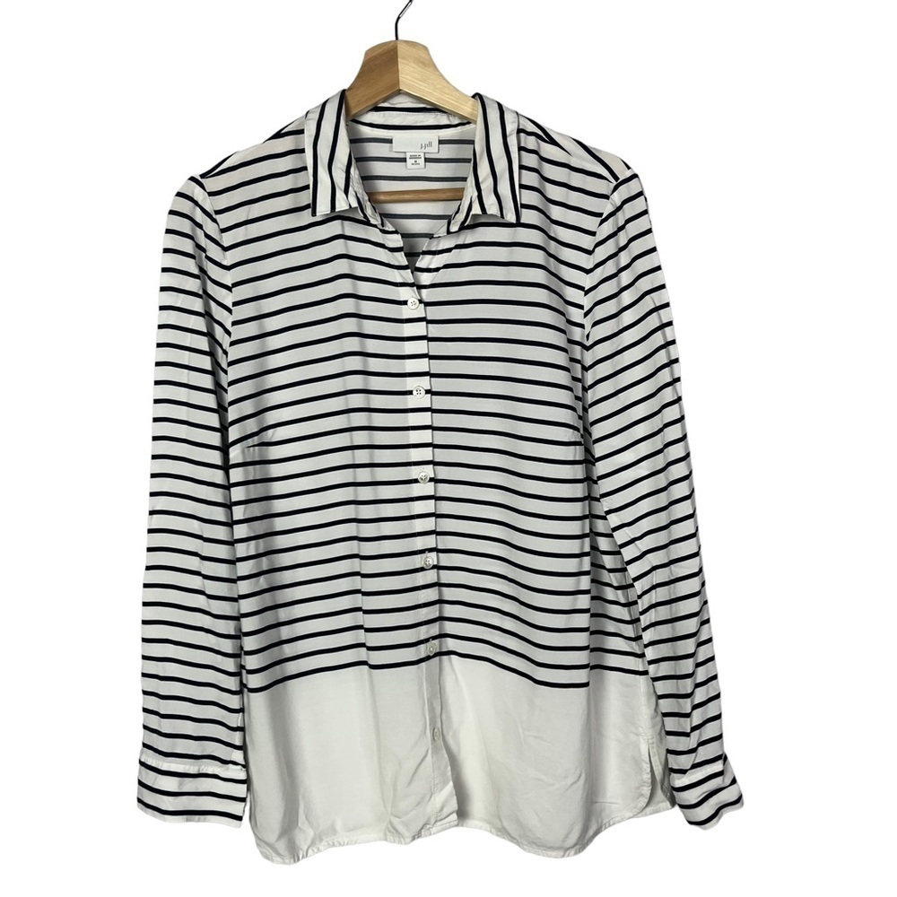 J Jill White &‎ Black Stripe Long Sleeve Button Down M